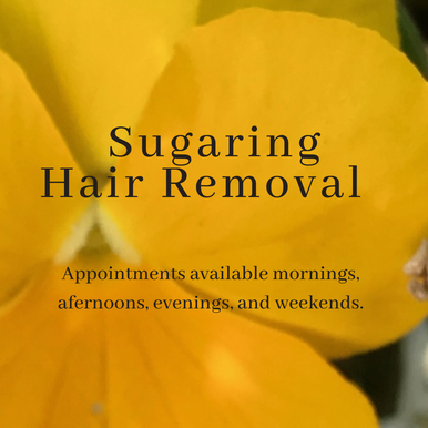 Sugaring Hair Removal details over a yellow flower