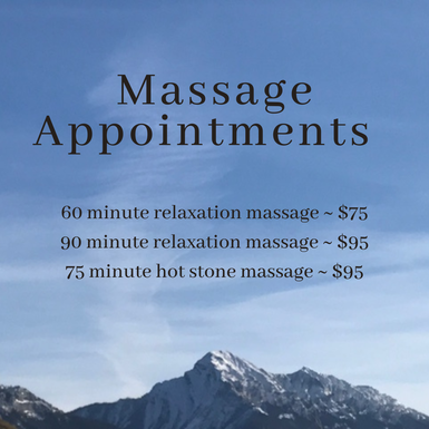 Massage appointment details over a mountain sky 