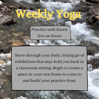 weekly yoga on zoom details over a winter river photo